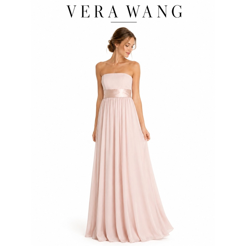 Vera Wang Blush Pink Strapless Bridesmaid Formal Maxi Gown Dress